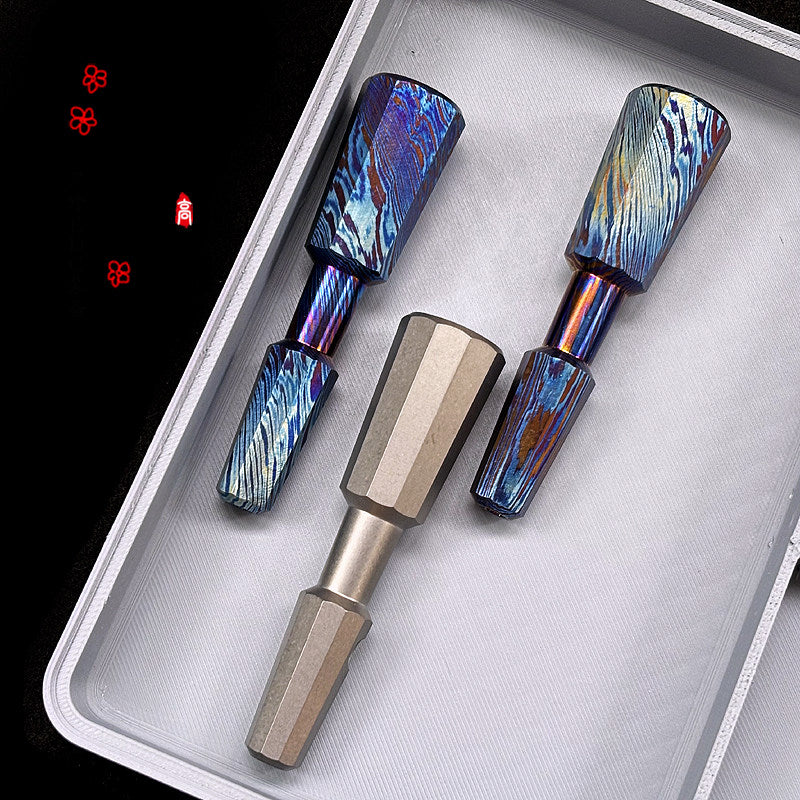 Titanium & Damascus EDC Screwdriver Bit Holder - 7-in-1 Portable Tool
