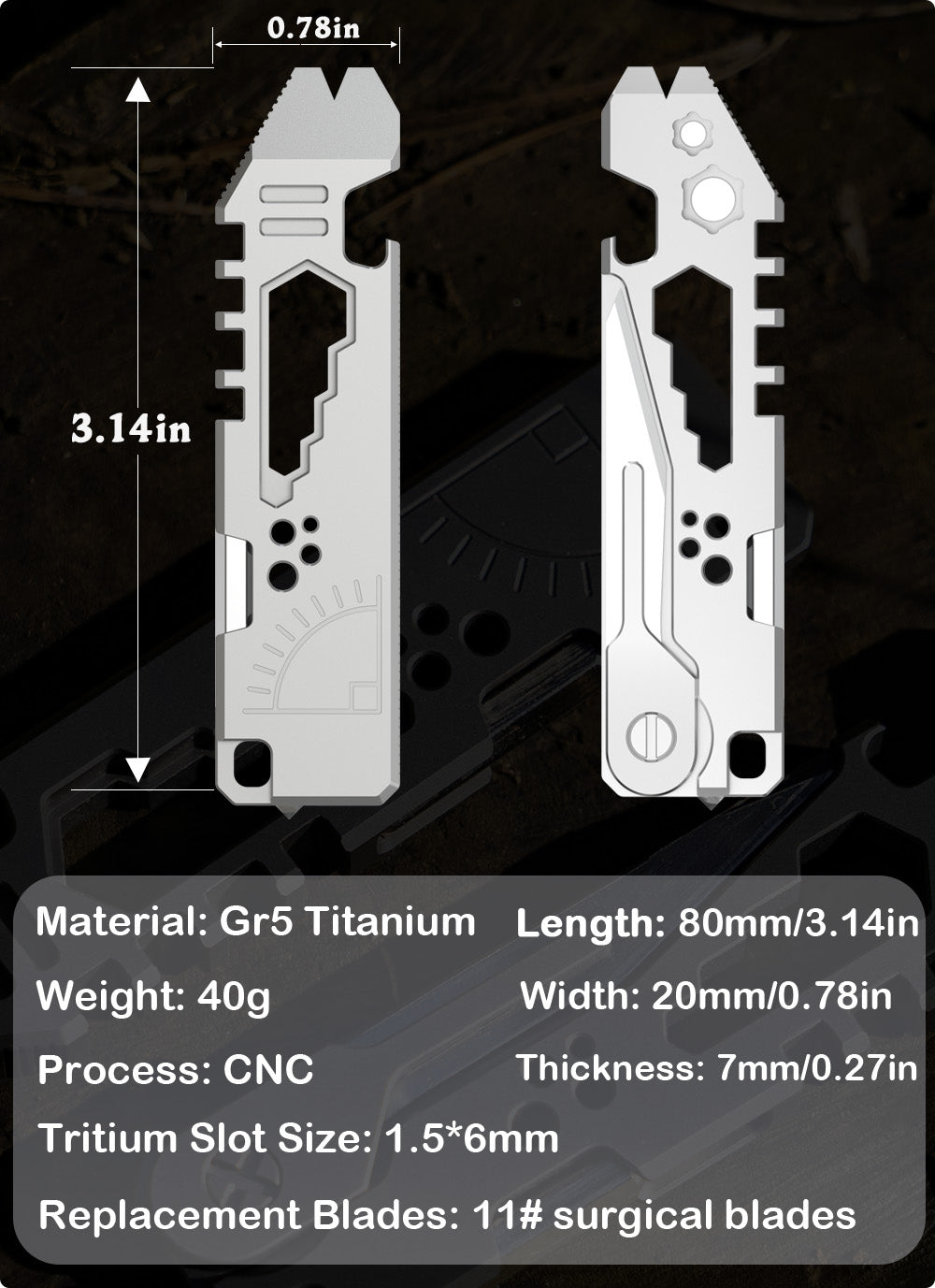 TC4 Titanium EDC Pry Bar Multi Tool