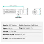 TorqueTi GR5 Titanium Pocket Ratchet Tool Fold Torque Arm 8 Bits Storage
