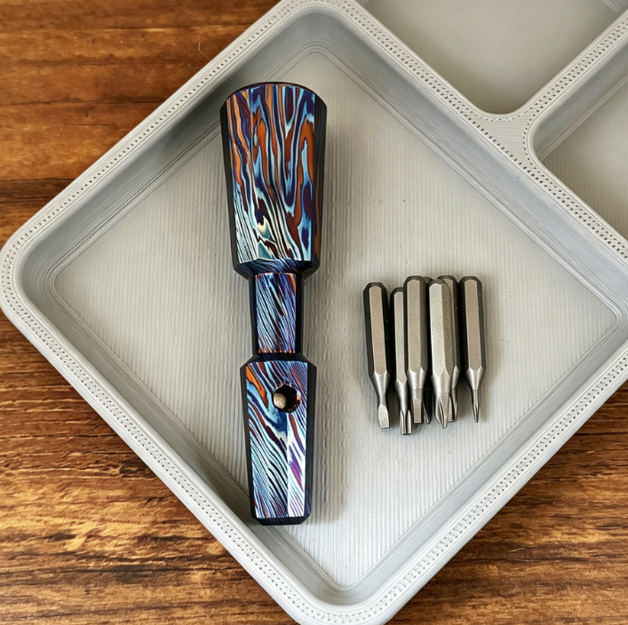 Titanium & Damascus EDC Screwdriver Bit Holder - 7-in-1 Portable Tool