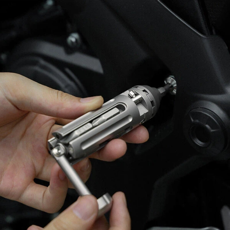 TorqueTi GR5 Titanium Pocket Ratchet Tool Fold Torque Arm 8 Bits Storage