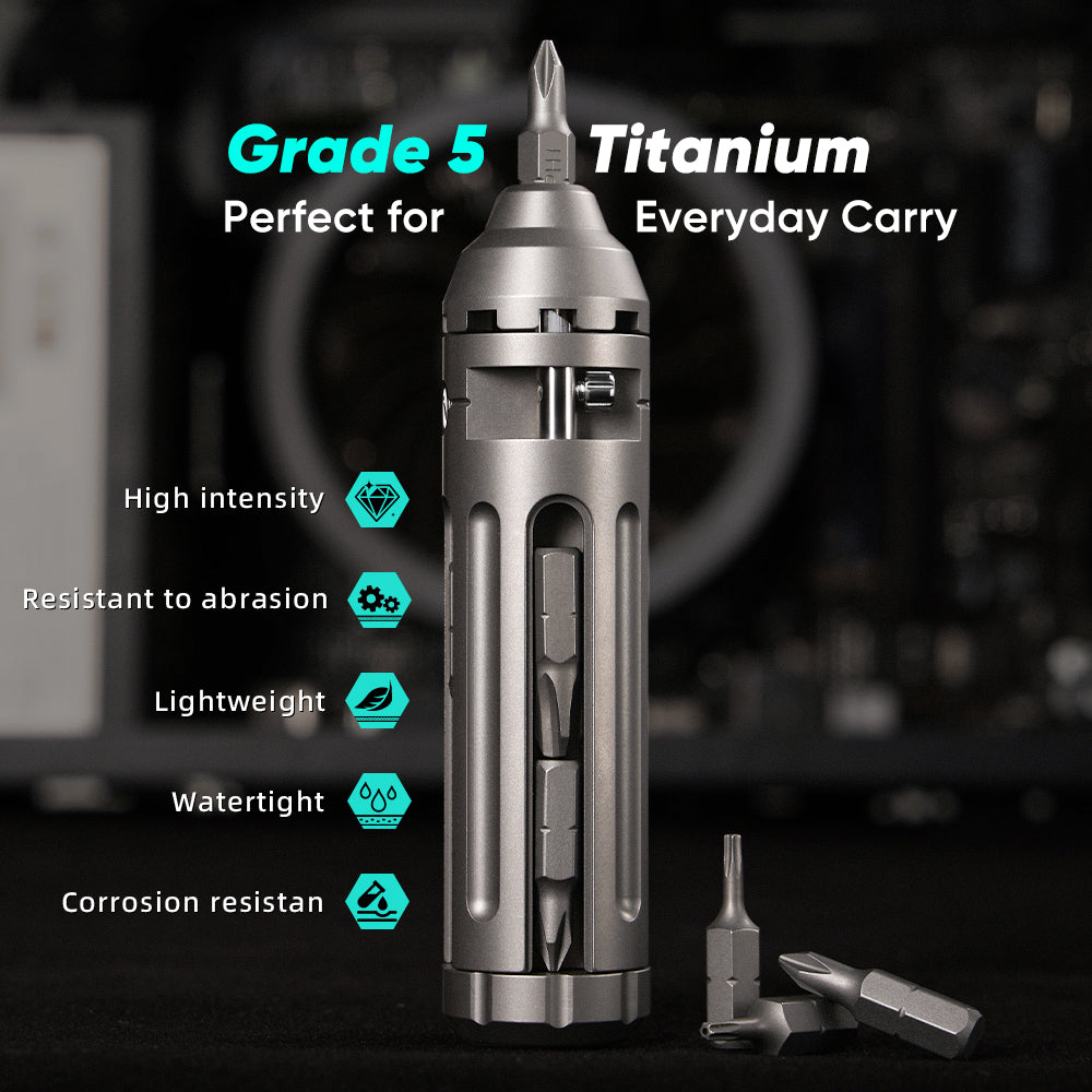 TorqueTi GR5 Titanium Pocket Ratchet Tool Fold Torque Arm 8 Bits Storage