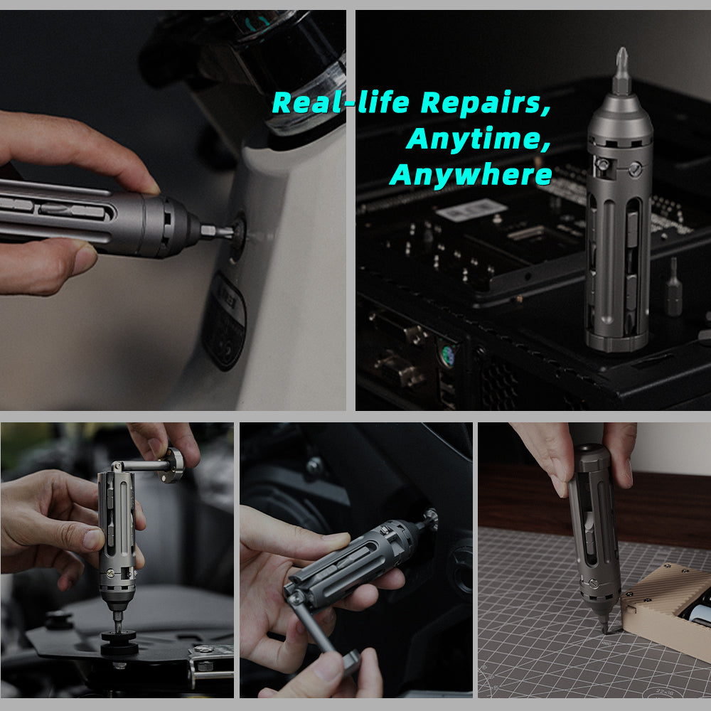 TorqueTi GR5 Titanium Pocket Ratchet Tool Fold Torque Arm 8 Bits Storage